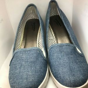 Arizona Jeans Co Denim Top Wedge Shoes Sz 9.5 3" W
